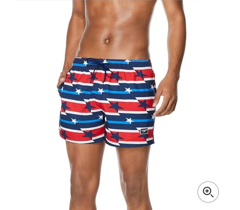 NWT Speedo Star Lane Volley 14" Swim Trunks - XL - red white blue stars stripes